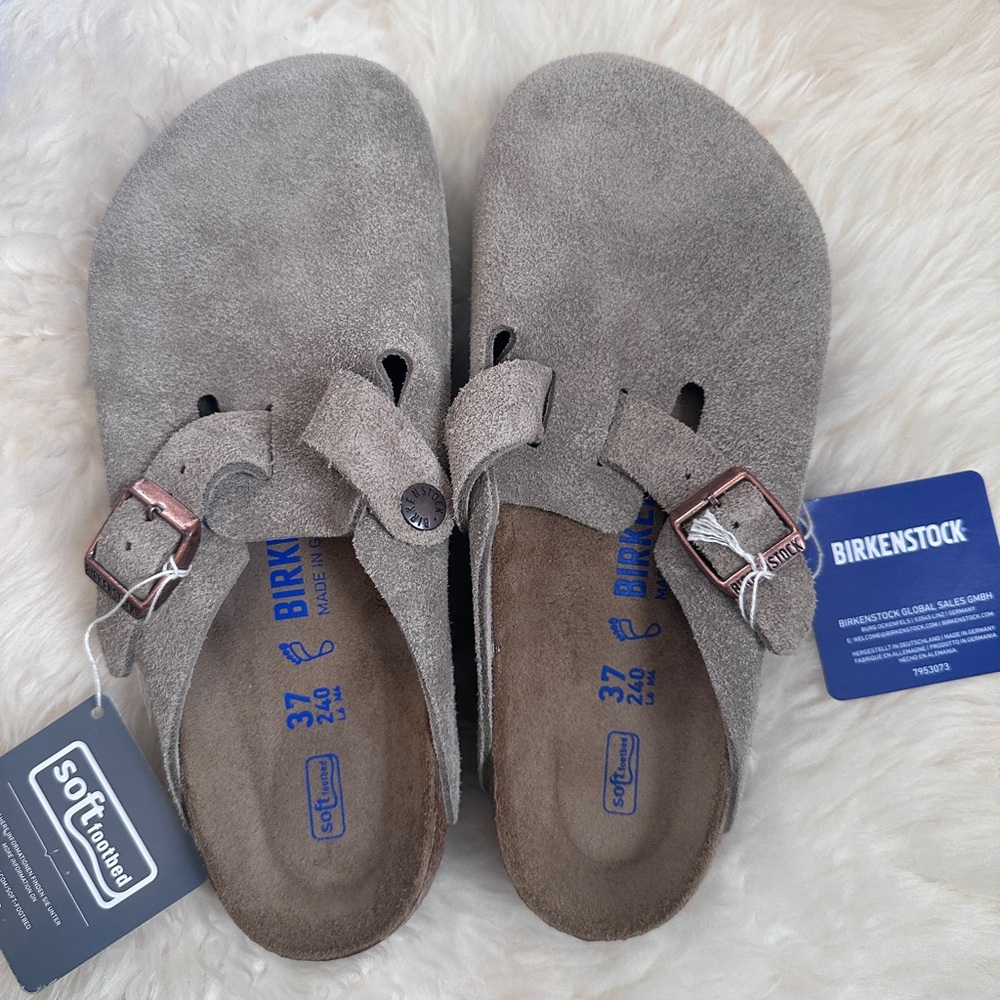 Birkenstock Boston Soft Footbed Clogs Suede leather Taupe 6-6.5 NWT